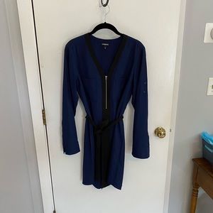Express Blue and Navy Tie Waist Dress | Medium